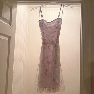 Taboo Ruched Tiered White and Pink Sundress